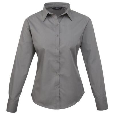 Dames popeline blouse met lange mouwen (wit)