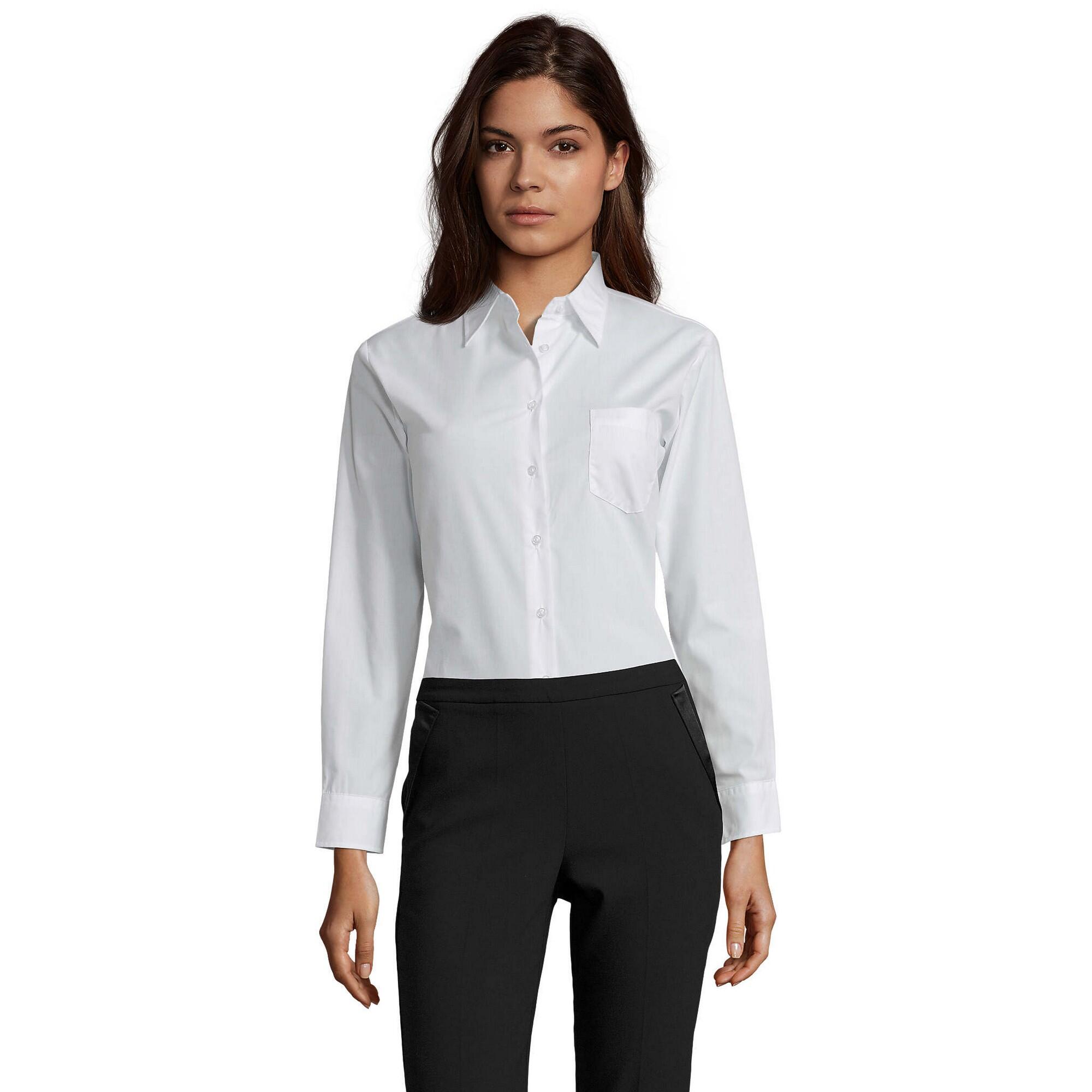 SOL'S Blusa de trabalho de manga comprida Poplin executiva para senhora/senhora Branco