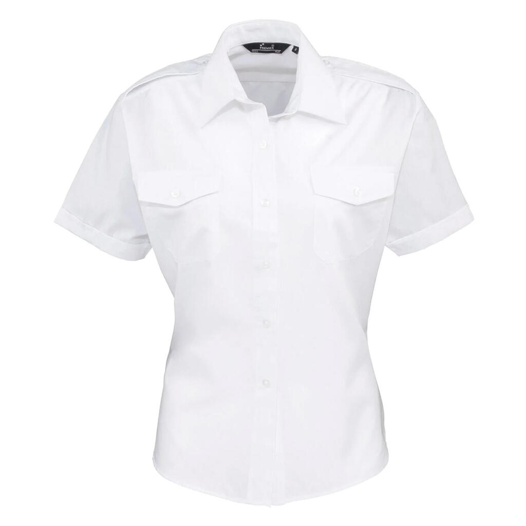 Womens/Ladies ShortSleeved Pilot Shirt (White)