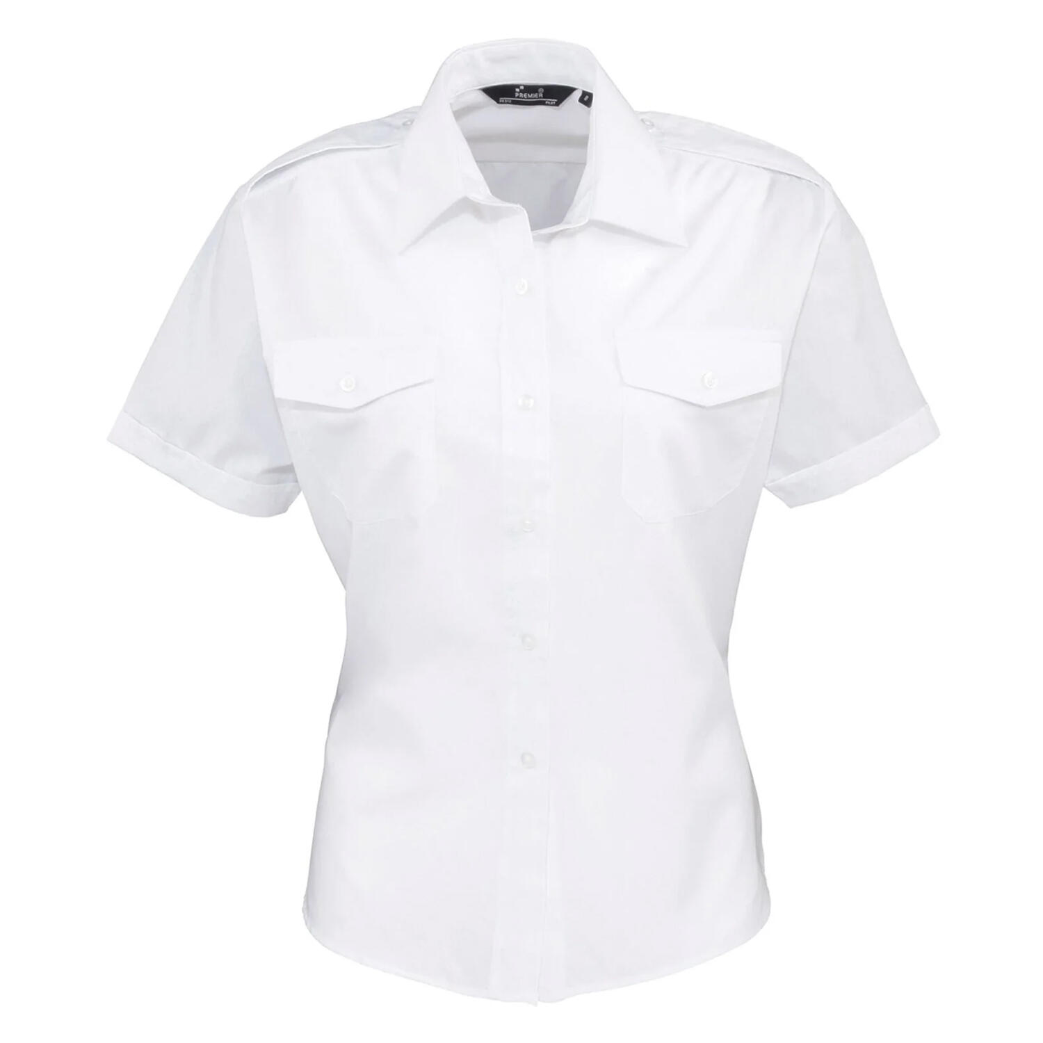 PREMIER Camisa piloto de manga curta para senhora/senhora Branco