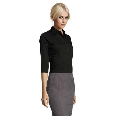 Dames stretch 3/4 mouwen blouse (donkerblauw)