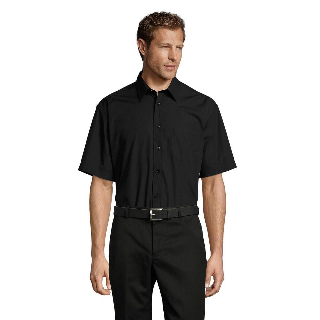Mens Bristol Poplin ShortSleeved Shirt (Black)