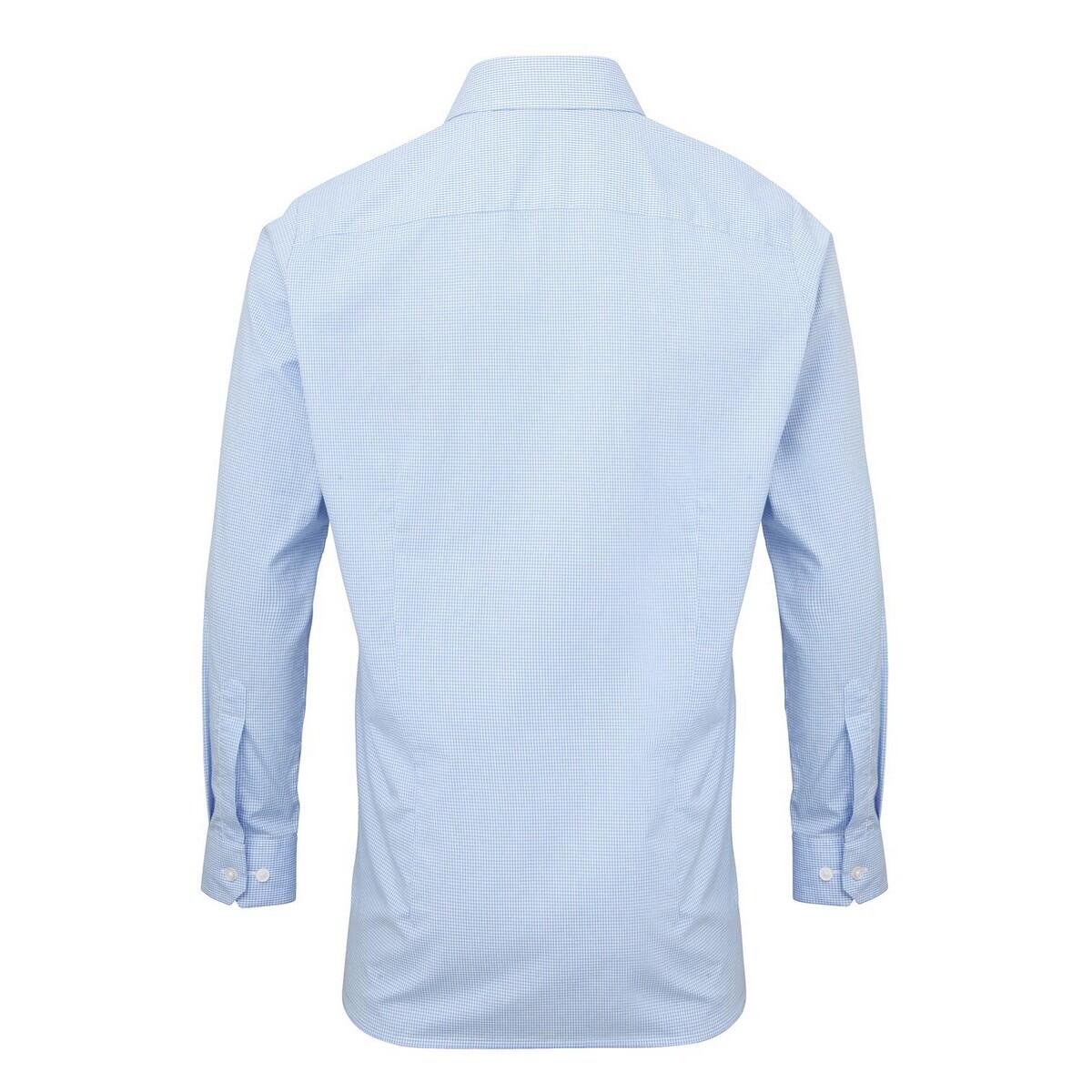 Camicia A Micro Quadretti Manica Lunga Uomo Premier Gingham Azzurro Bianco 2/4