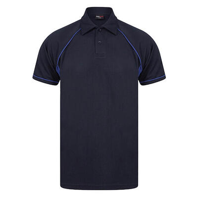Heren performance piped poloshirt (marine/loyaal blauw)