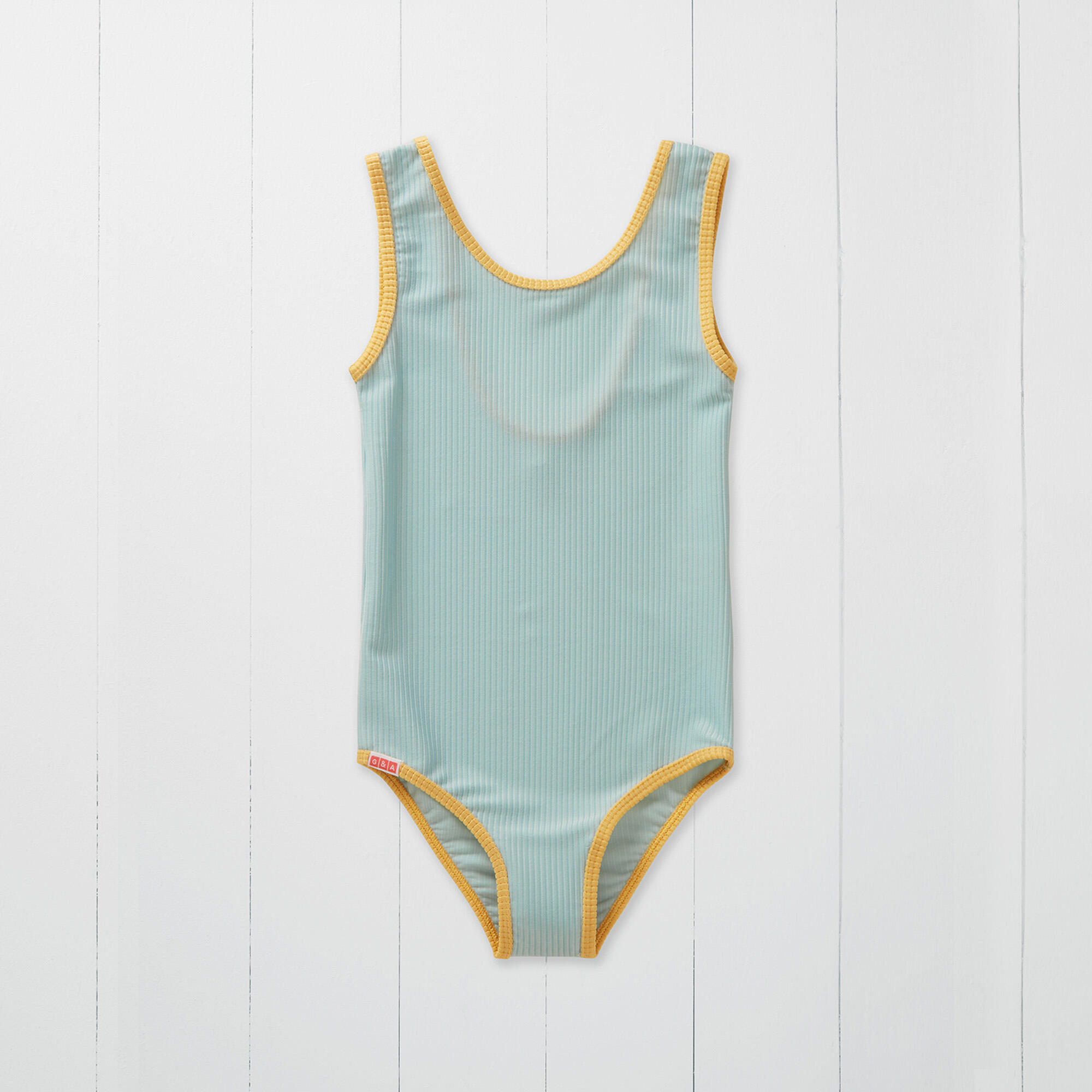 Pistachio Ribbed Kids Swimsuit 1/2