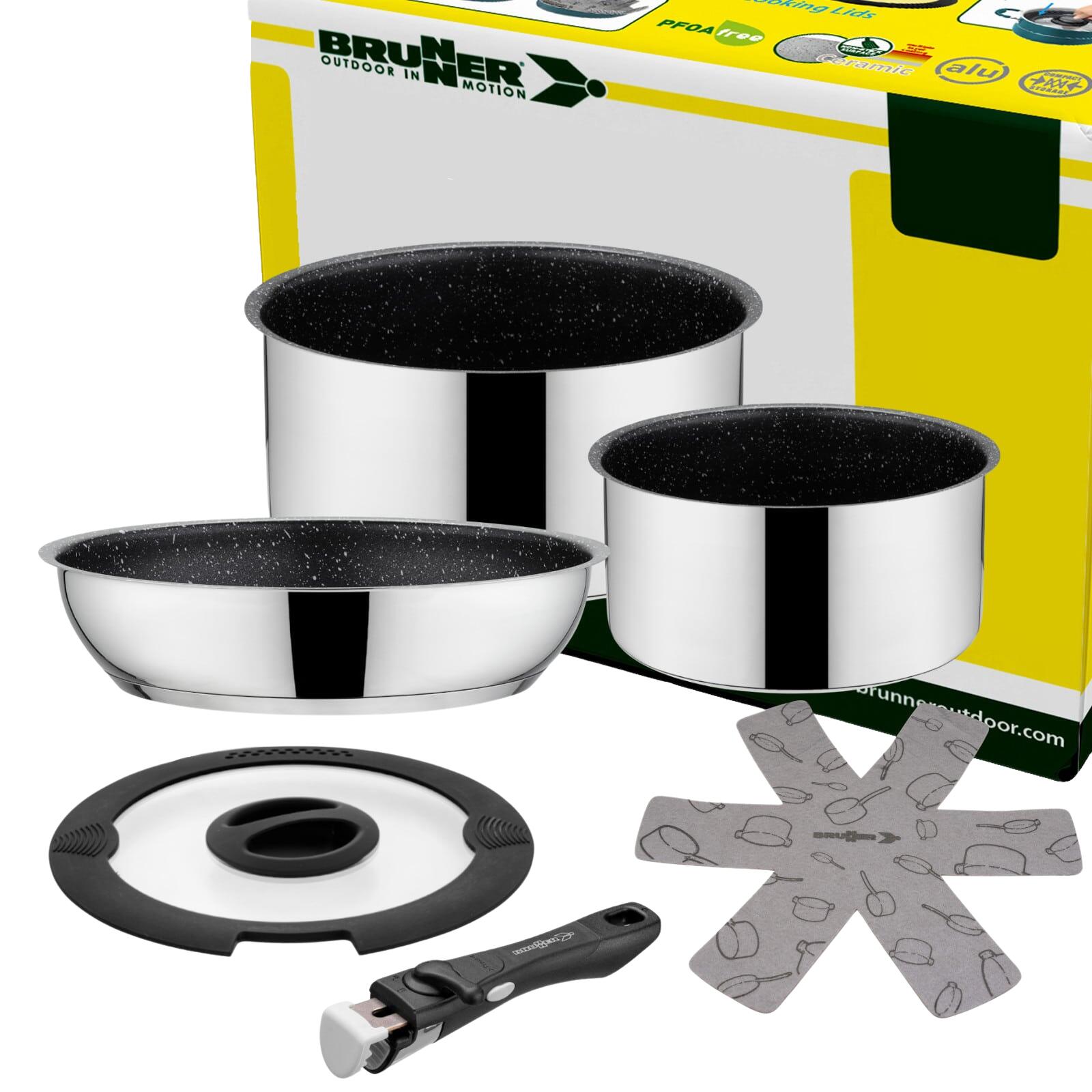 BRUNNER Camping Kochgeschirr Topfset | Edelstahl | Academy NG, ø20cm 5+1teilig MINI