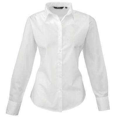 Dames popeline blouse met lange mouwen (wit)