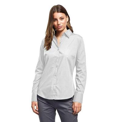 Dames popeline blouse met lange mouwen (wit)