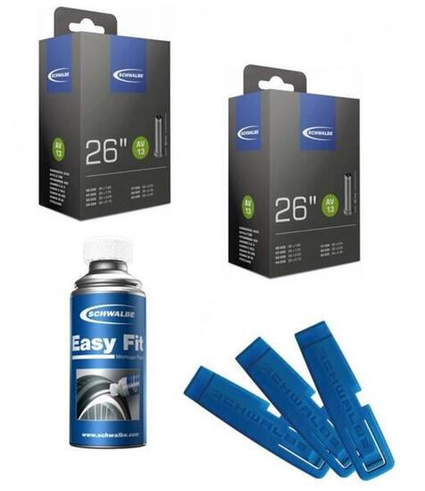 Schwalbe 2x Schlauch AV13 26x1.50-2.40" AV 40mm 1xReifenheber 3Stk. 1xEasy Fi...