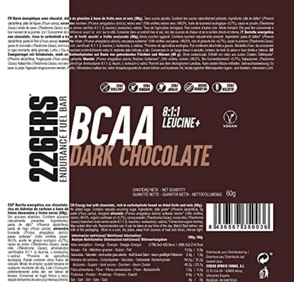 ENDURANCE FUEL BAR BCAA - Barrita Energética Vegana 60g 4/5