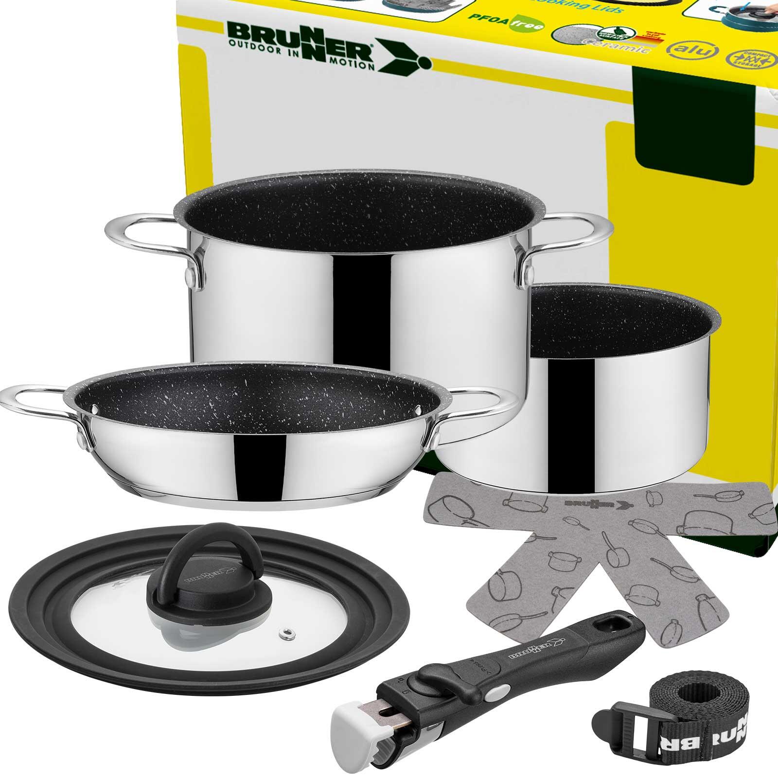 BRUNNER Camping Kochgeschirr Topfset | Edelstahl | Academy NG, ø22cm 5+1teilig