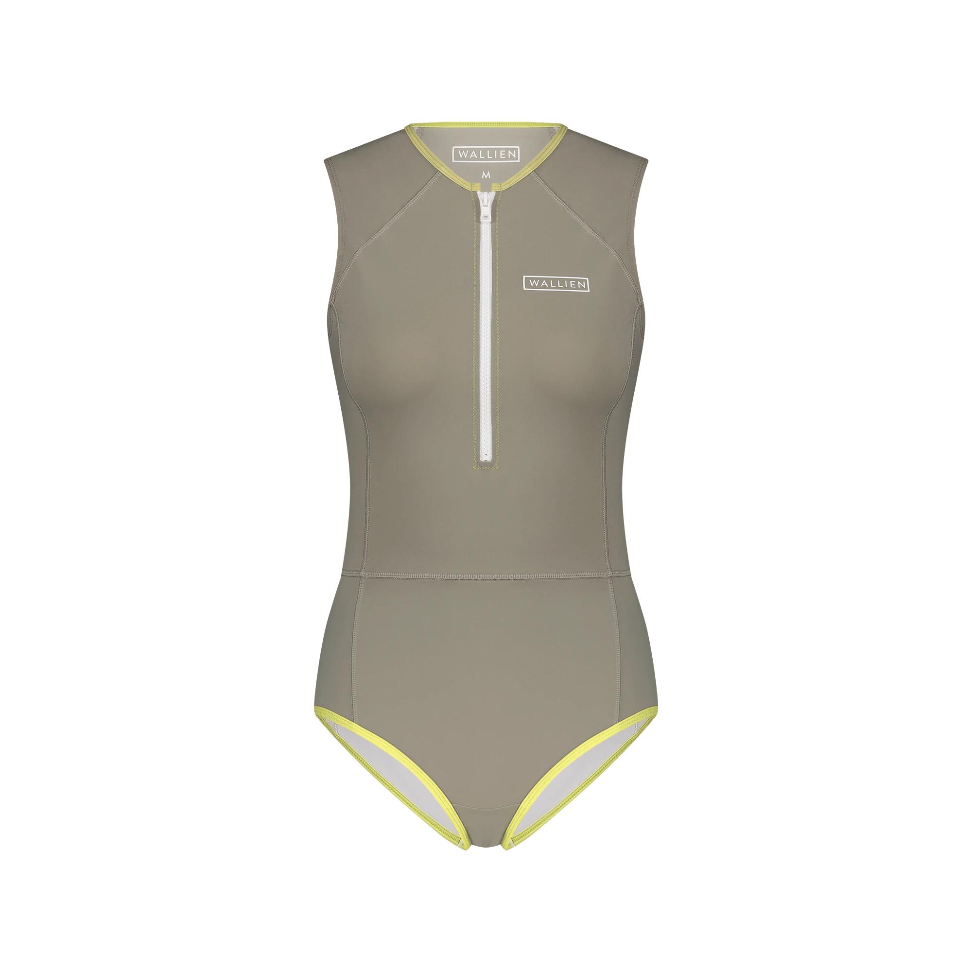 Women's premium sports swimsuit with zipper for swimming, surfing - beige 1/7