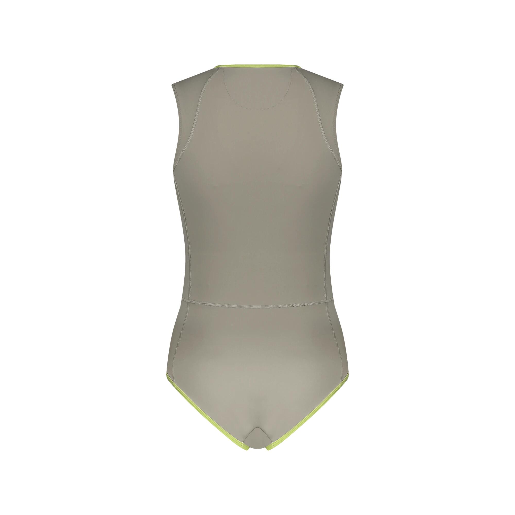 Women's premium sports swimsuit with zipper for swimming, surfing - beige 2/7