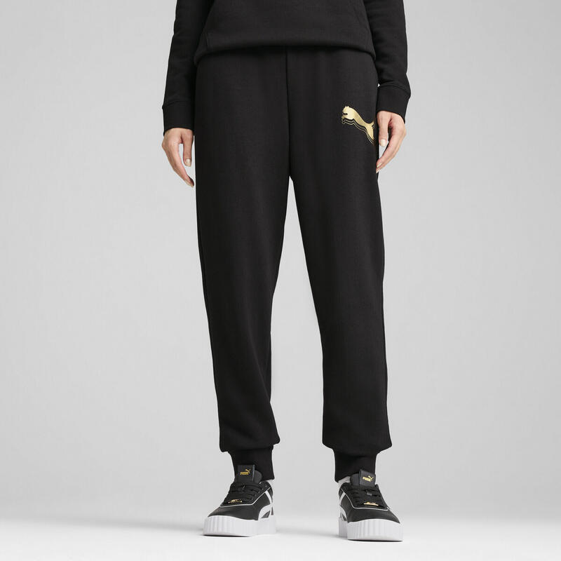 Damskie spodnie dresowe ESS METALLIC PUMA Black Metallic Gold