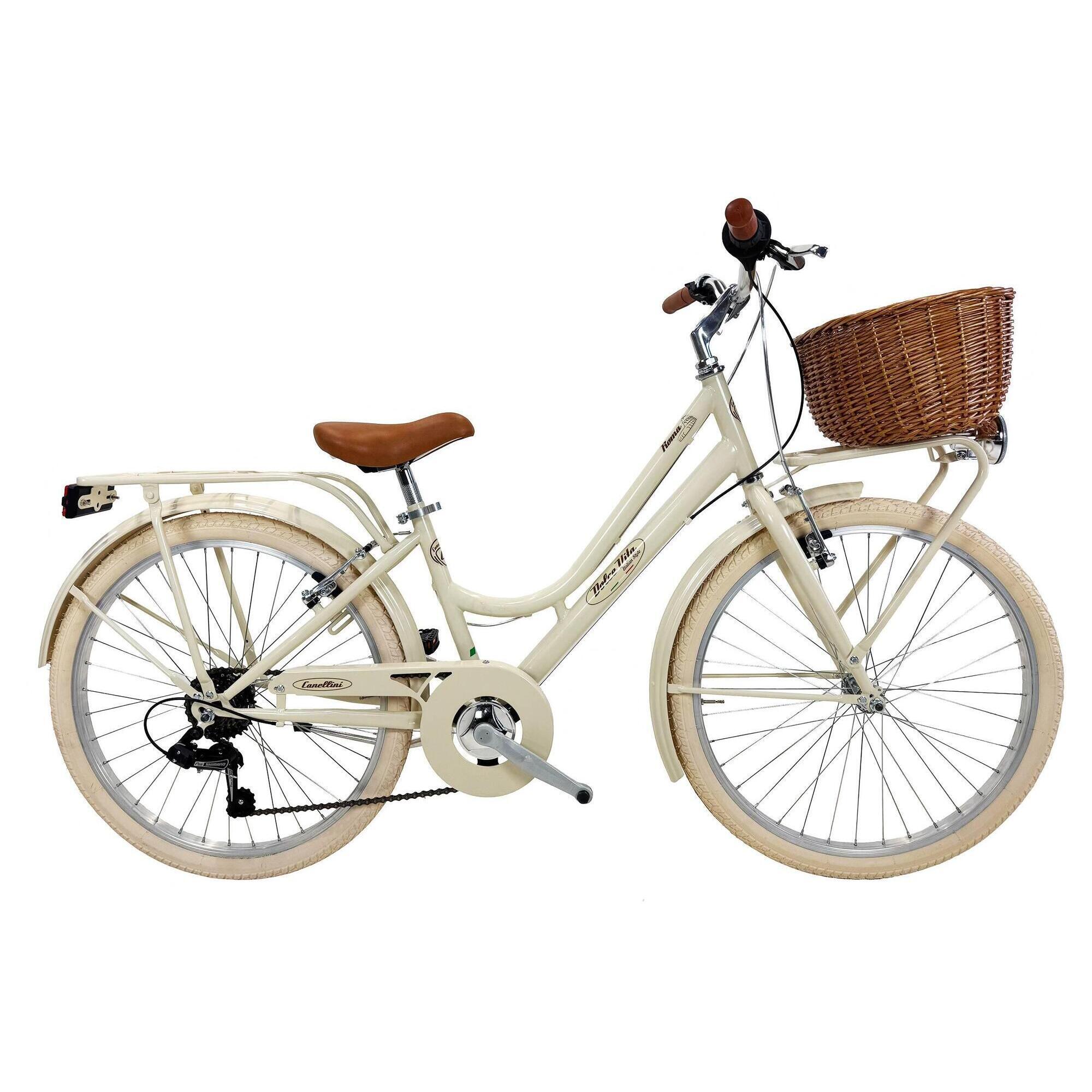 Bicicleta de Menina Dolce Vita by Canellini ROMA 24” 6V com cesto - Creme