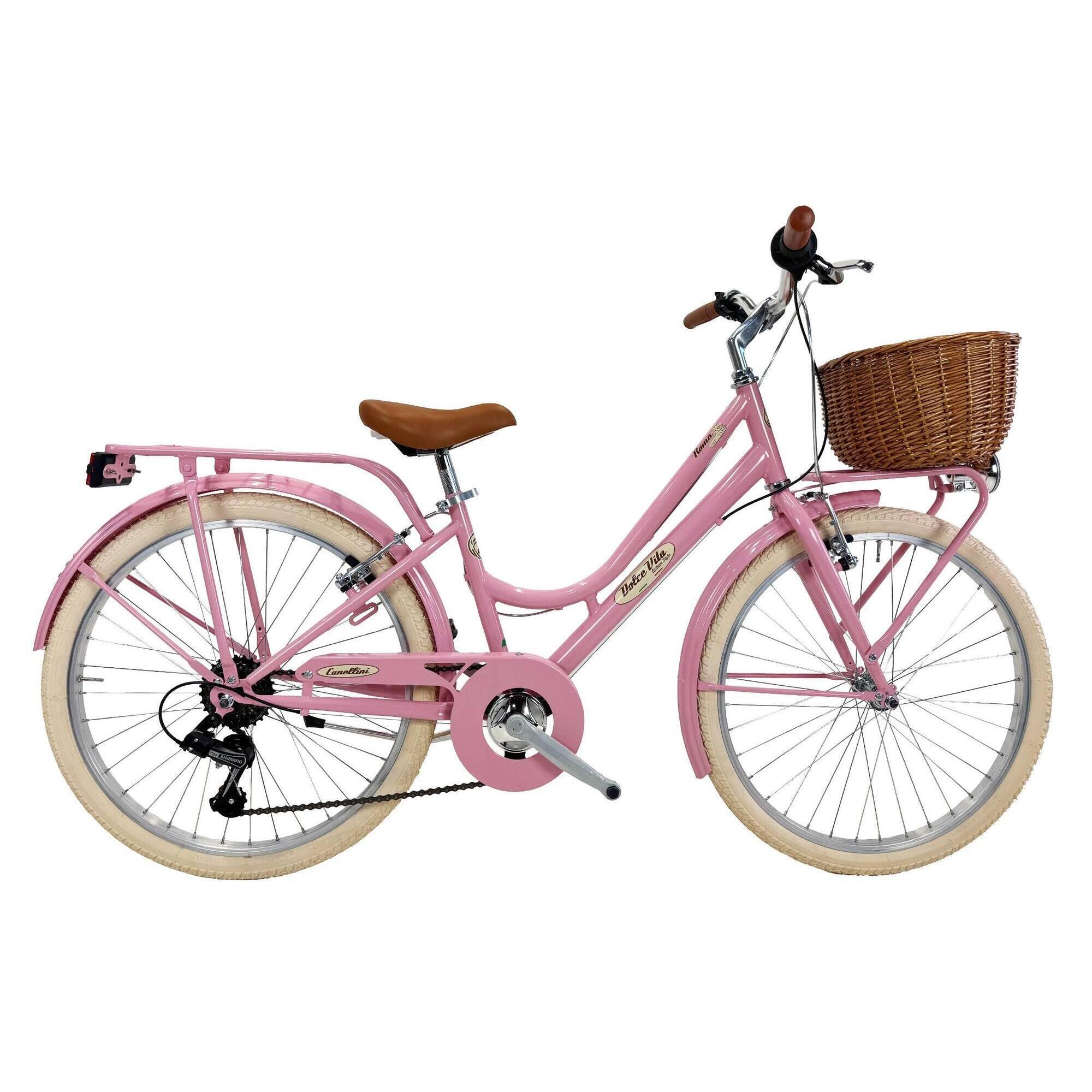 Bicicleta de Menina Dolce Vita by Canellini ROMA 24” 6V com cesto - Rosa