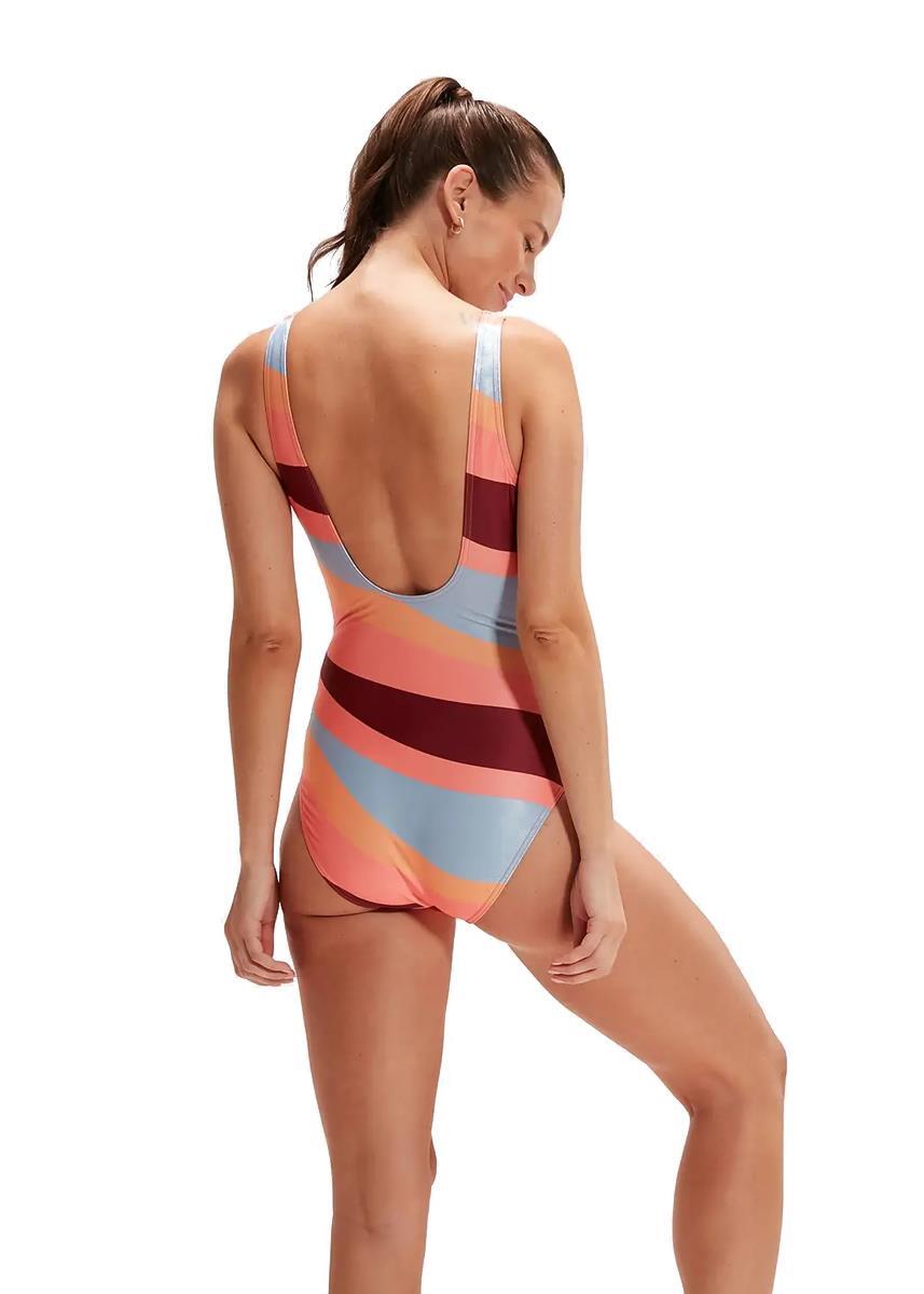 Maiô feminino Speedo Printed U-Back Vermelho Escuro/Coral/Nectarina/Azul 2/7