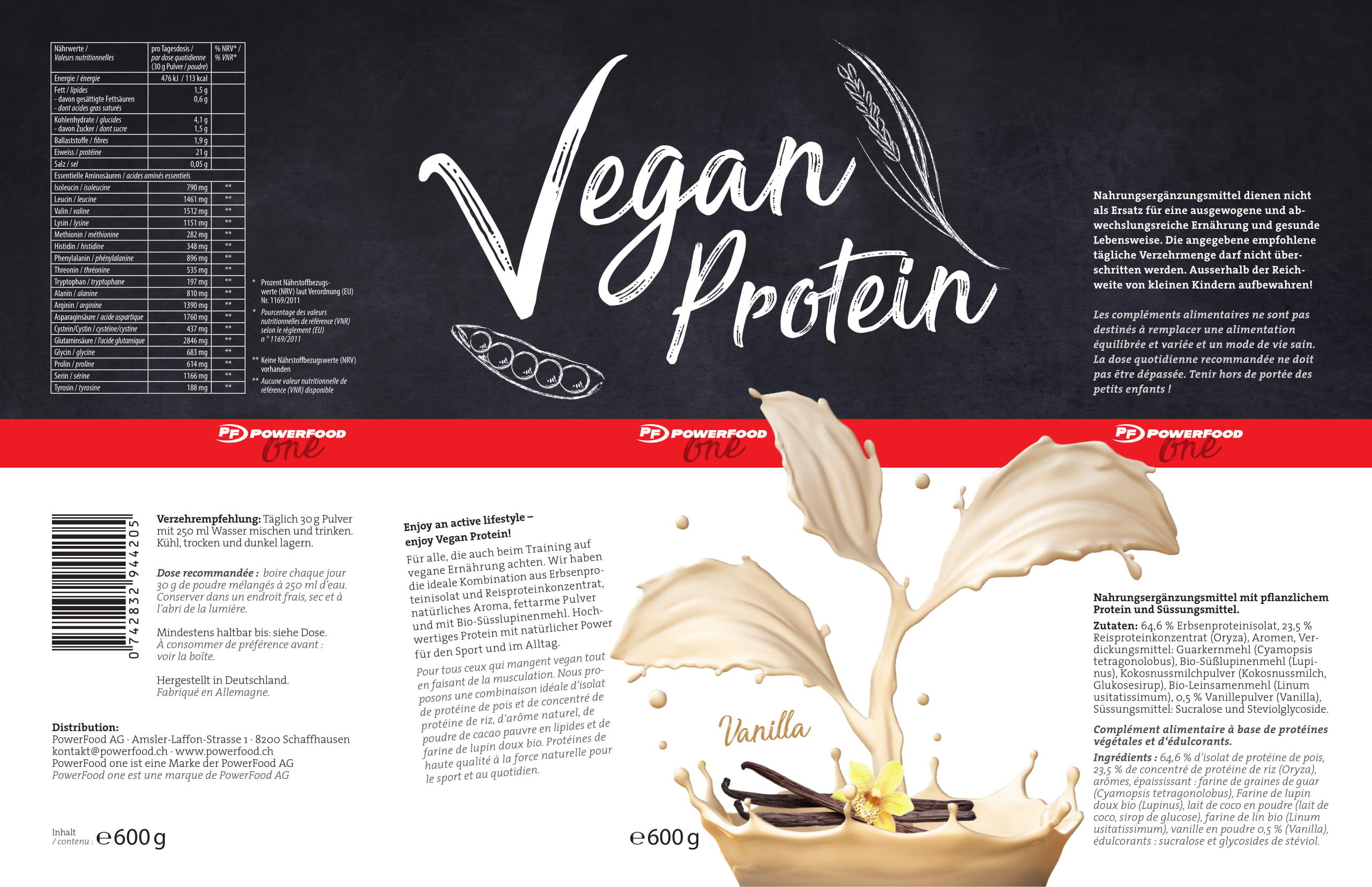 PowerFood Vegan Protein (600g Dose) - Vanilla 3/3