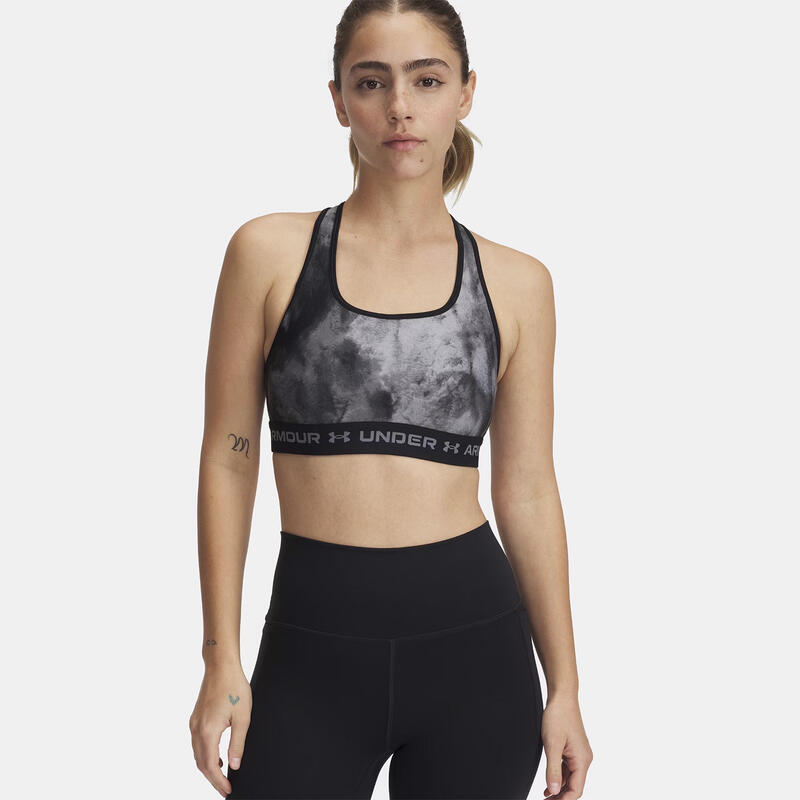 Sutien sport Under Armour® cu spate încrucișat, suport moderat, negru/gri