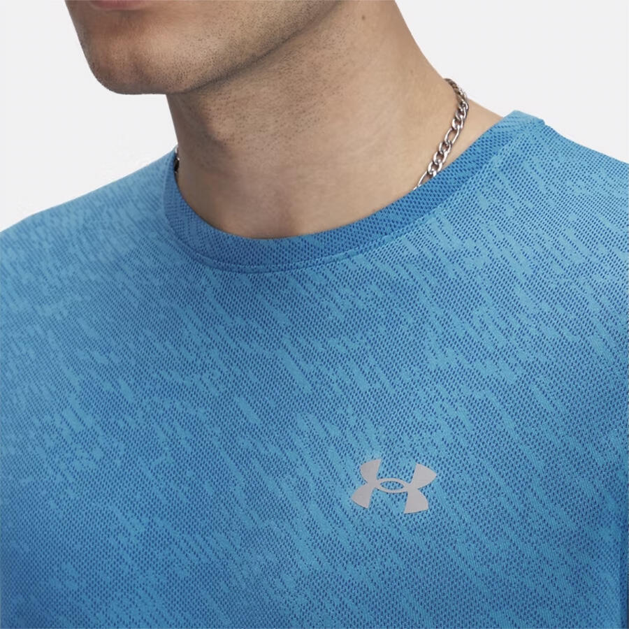 T-shirt à manches courtes UA Launch Camo Bleu éther pour homme 3/4
