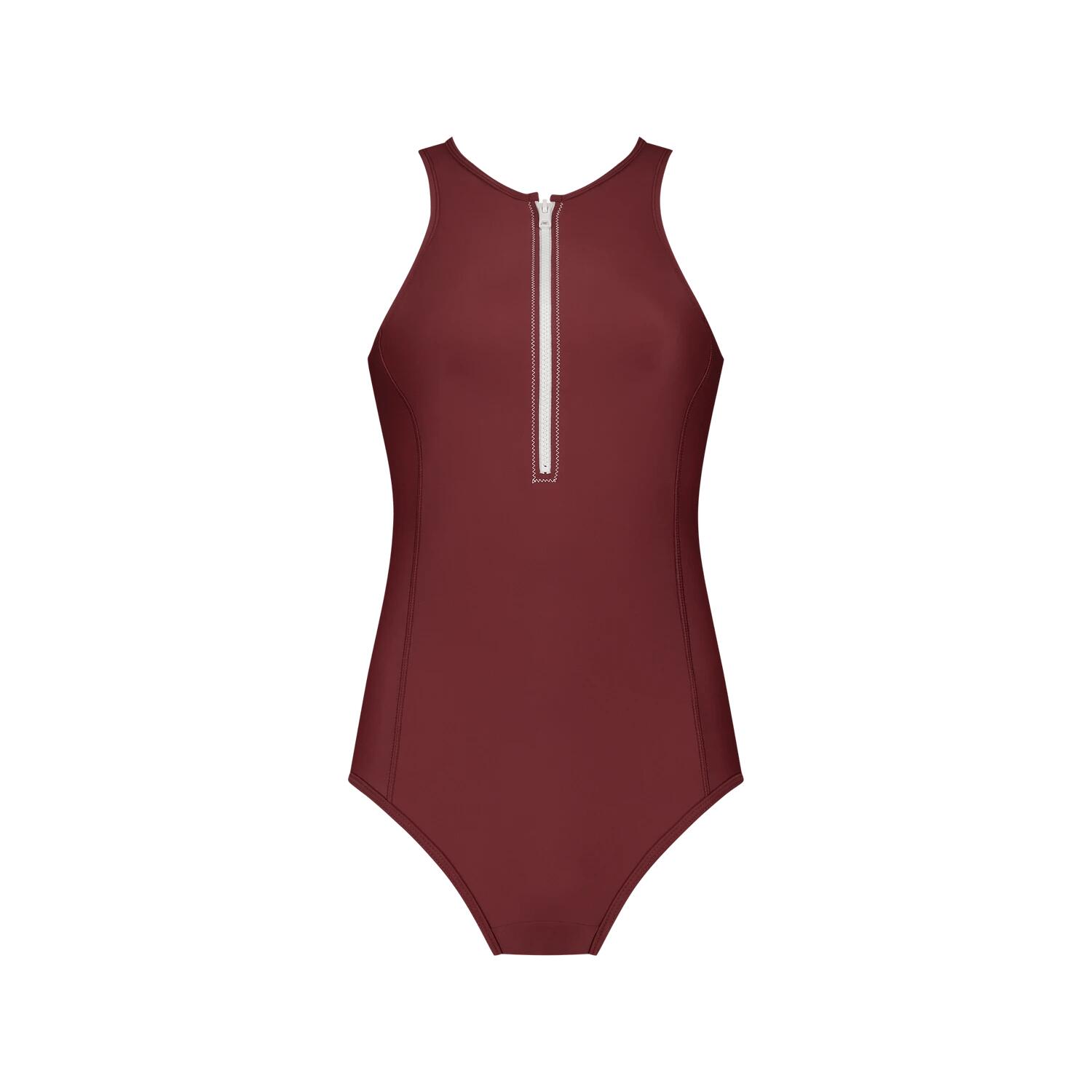 WALLIEN Dames premium sportbadpak met rits voor zwemmen, surfen, kiten - rood