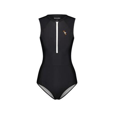 Premium Damen Sportbadeanzug mit Reißverschluss zum Schwimmen. Surfen - beige