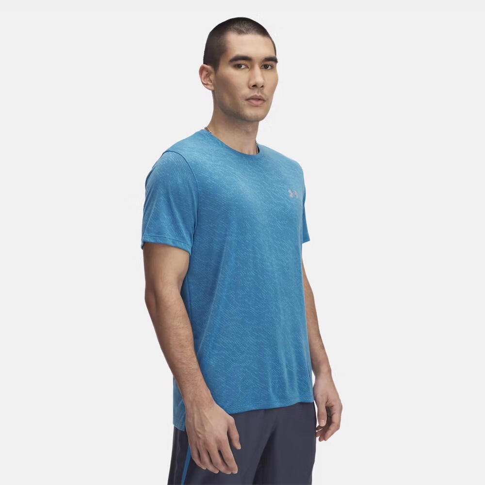 T-shirt à manches courtes UA Launch Camo Bleu éther pour homme 1/4