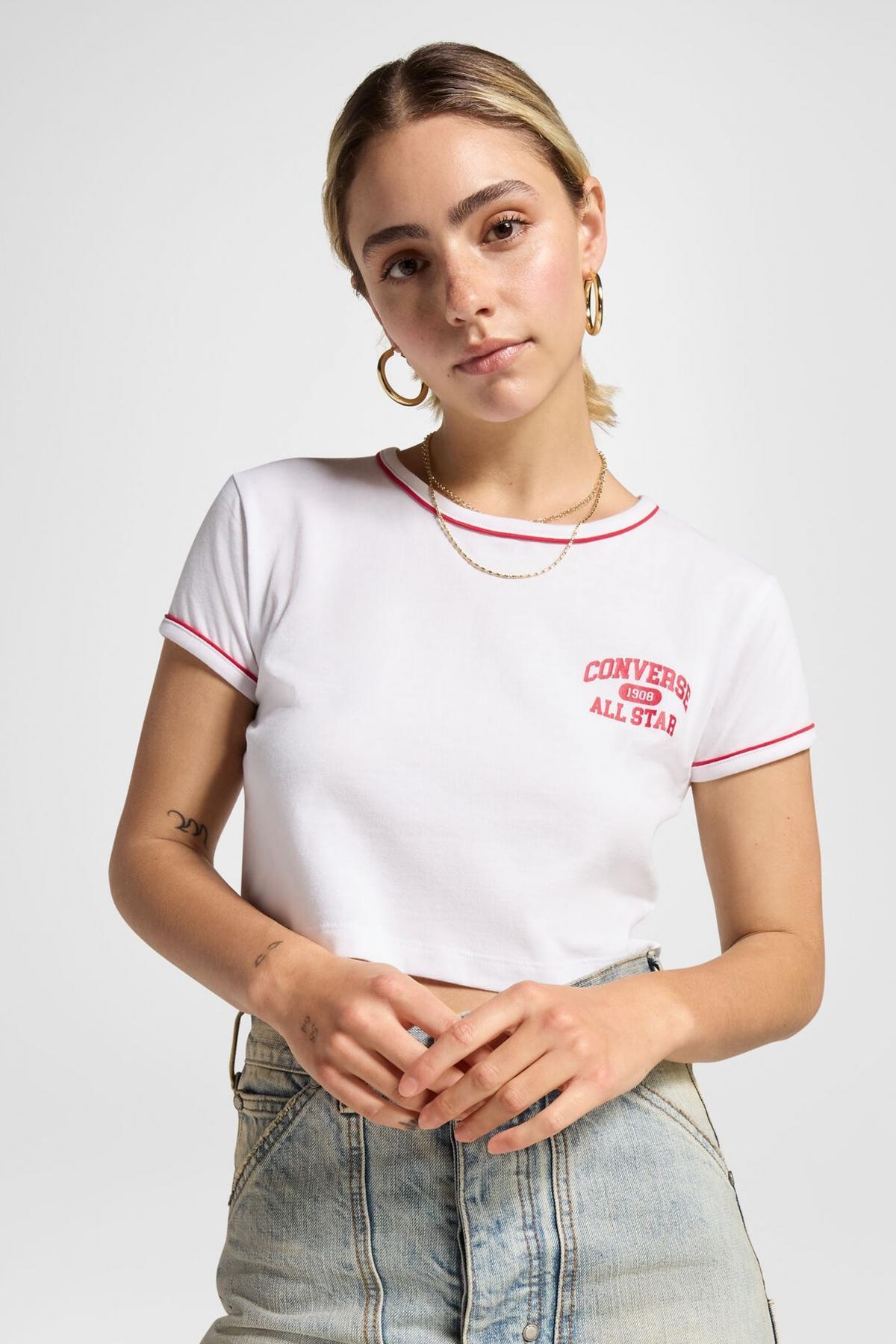 T-shirt Converse Model All Star Ringer Top Kleur Wit 5/5