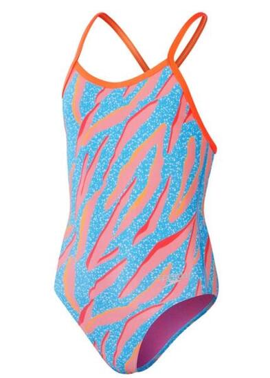 Speedo Mädchen Allover Digital Vback Badeanzug - Kiki Pink/Picton Blue/Siren Red