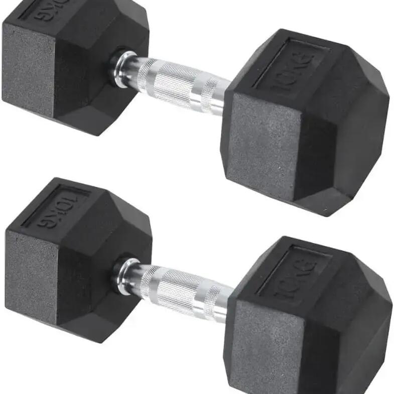 2 x 10kg Professional Hexagonal Gym Dumbbells FF