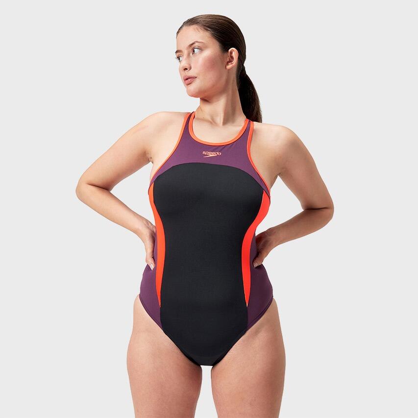 Costume Speedo Hohe Nek Splice Cross Back Nero/Rosso/Blu 2/6