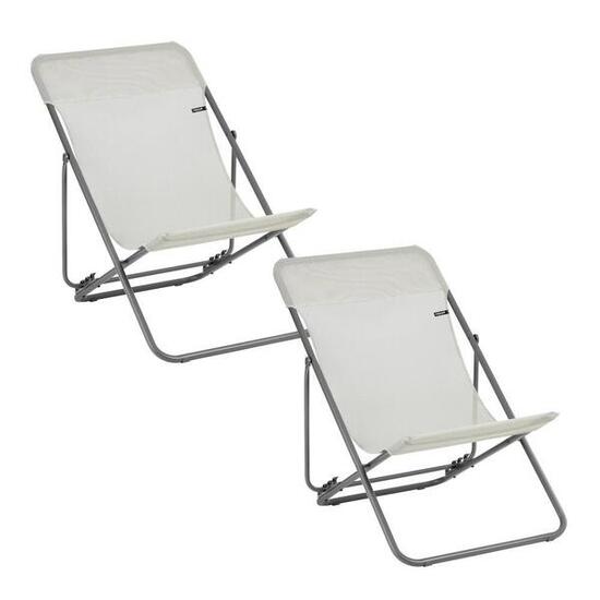Lot de 2 Transats jardin pliants multi-positions - MAXI TRANSAT - Beige
