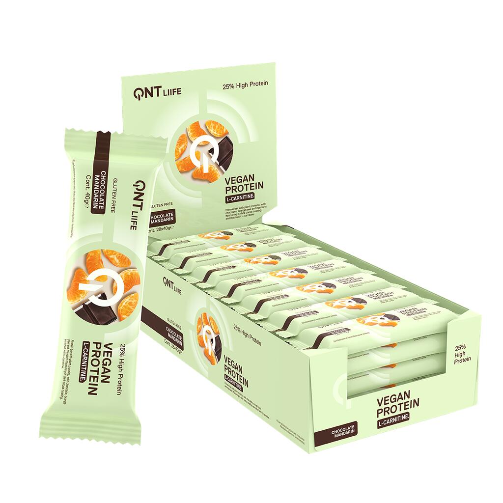 Qnt - Qnt Liife - Barre Vegan Protéinée + L-carnitine - Chocolat Mandarine - 28 X 40g - Barre Protéinée - Decathlon