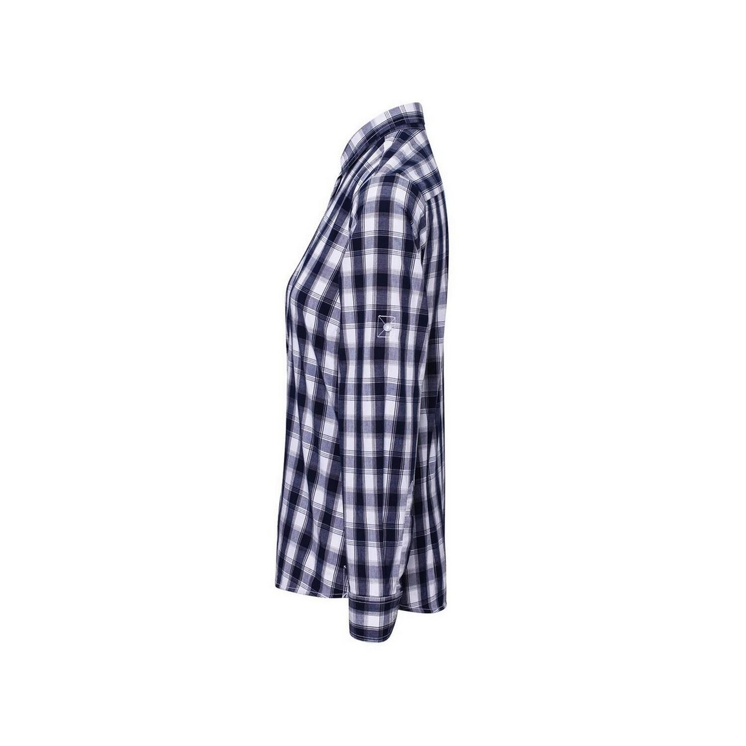 Camicia A Quadri Manica Lunga Donna Premier Mulligan Bianco Blu Navy 3/4