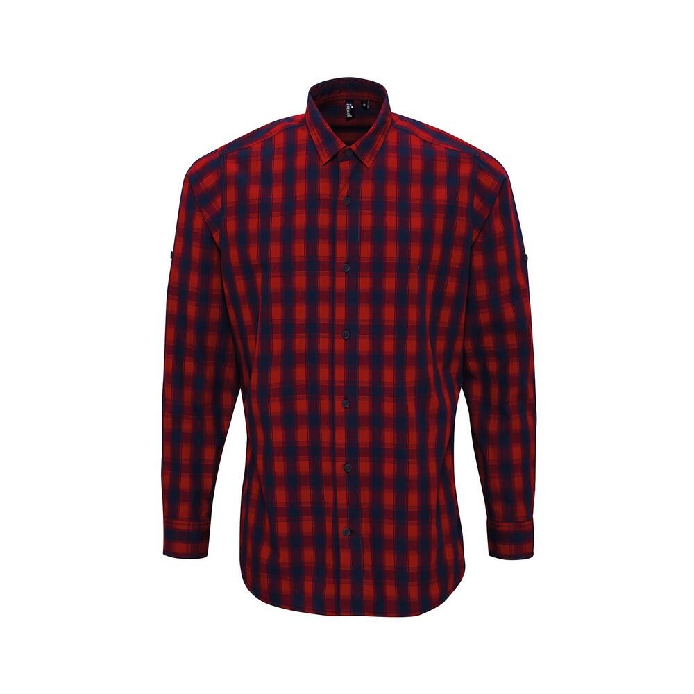 PREMIER Mens Mulligan Checked Cotton LongSleeved Shirt (Red/Navy)