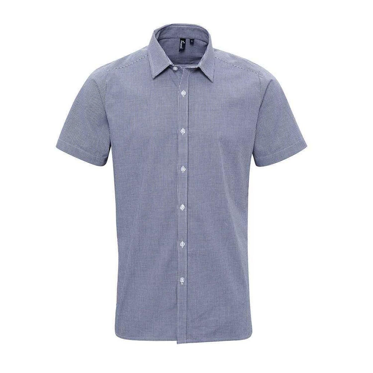 PREMIER Mens Gingham Cotton ShortSleeved Shirt (Navy/White)