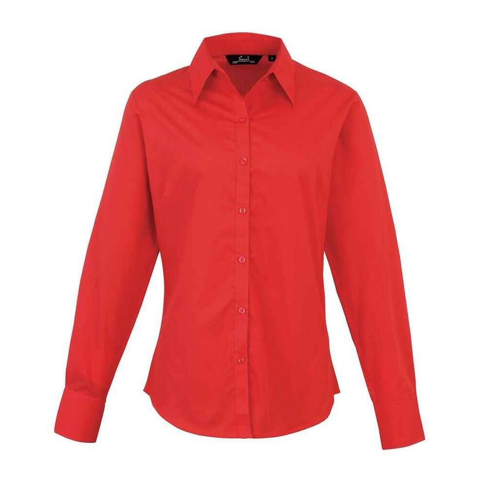 Womens/Ladies Poplin LongSleeved Blouse (Red)