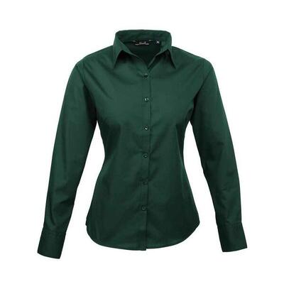 Dames popeline blouse met lange mouwen (zwart)