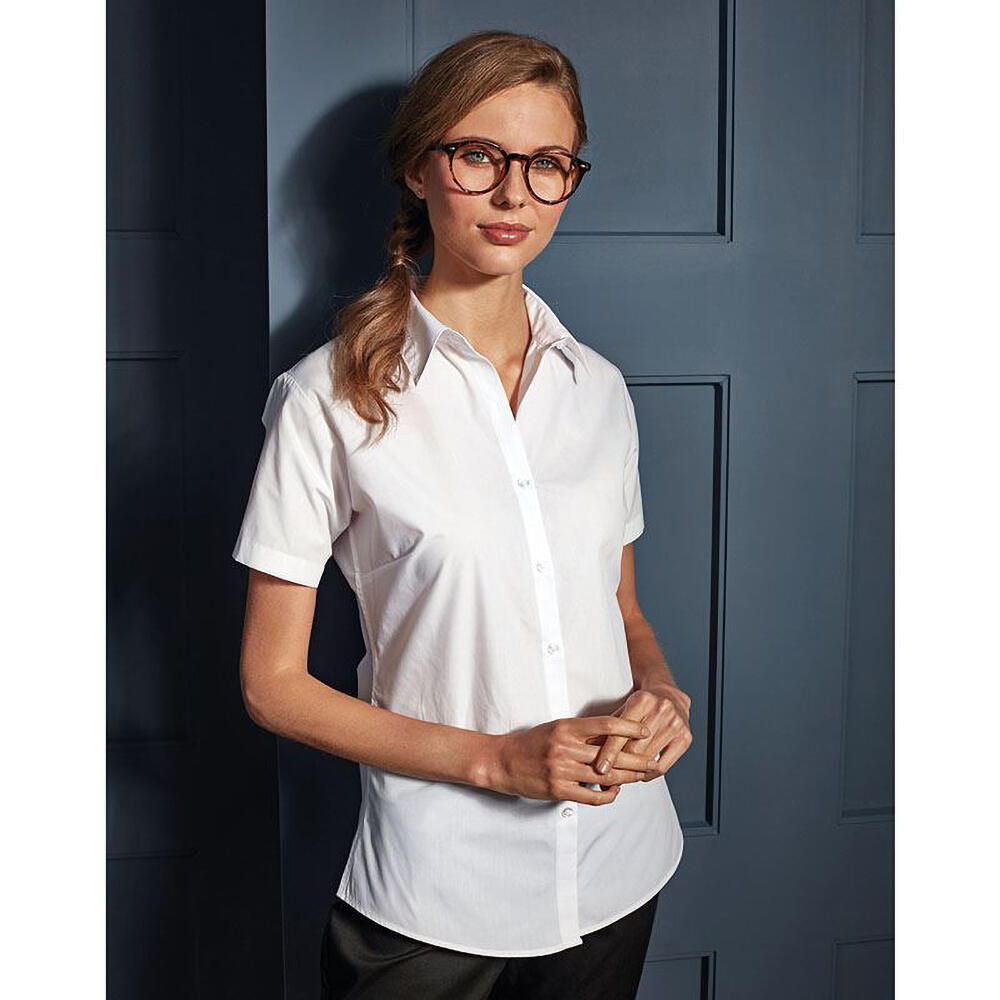 Womens/Ladies Supreme Heavy Poplin Short Sleeve Work Shirt (White) 3/4