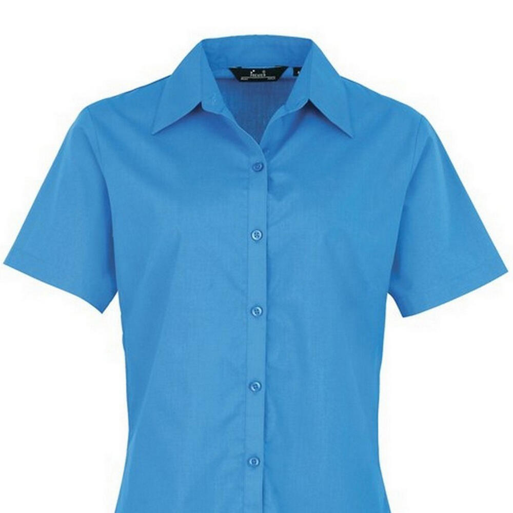 Kurzarm Popeline Bluse Arbeitshemd Damen Saphir 2/3