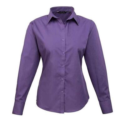 Dames popeline blouse met lange mouwen (zwart)