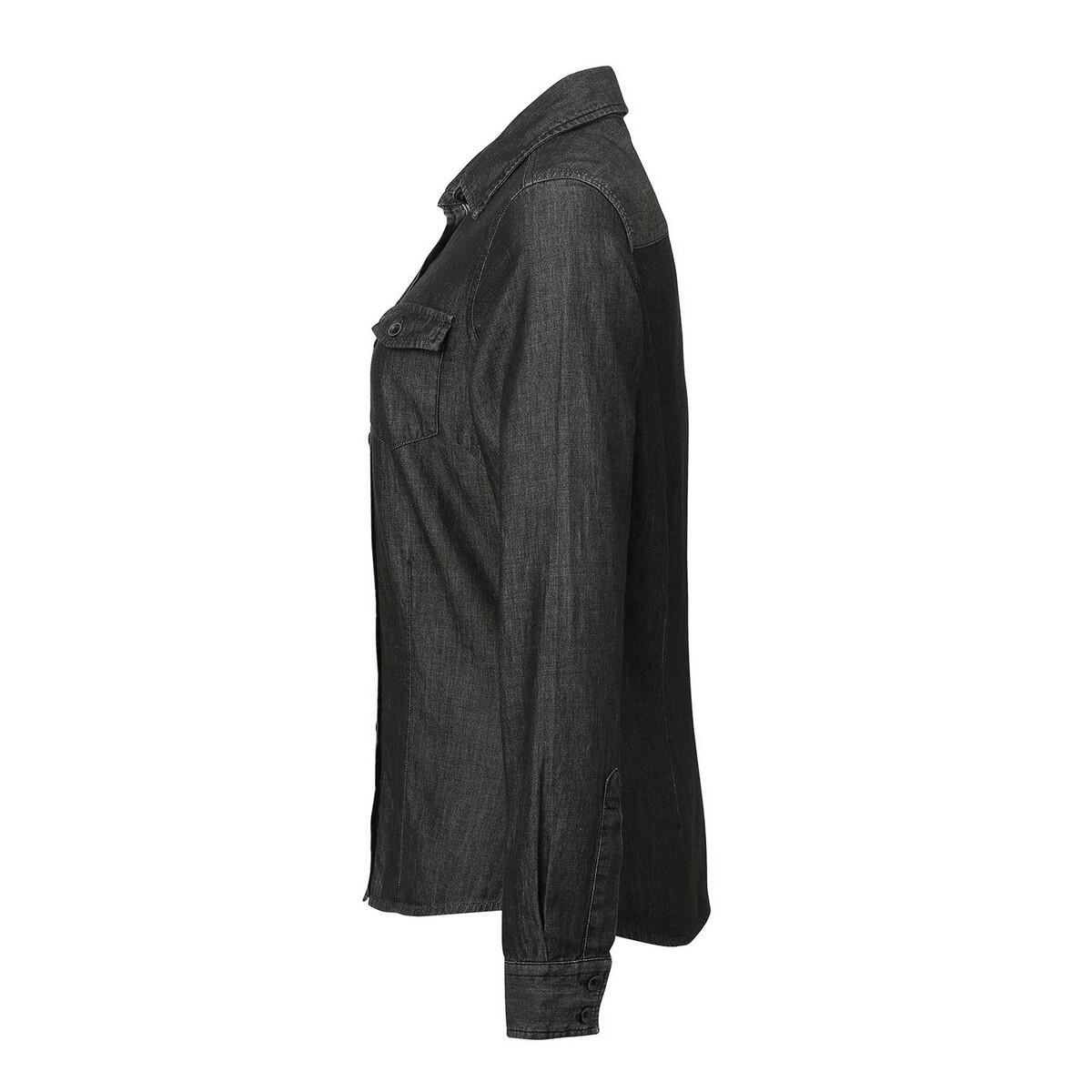Womens/Ladies Stitch Shirt (Black Denim) 3/4