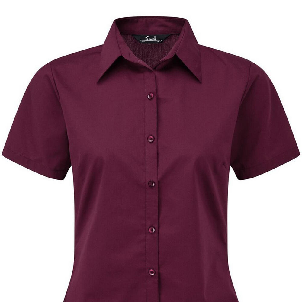 Kurzarm Popeline Bluse Arbeitshemd Damen Aubergine 2/3