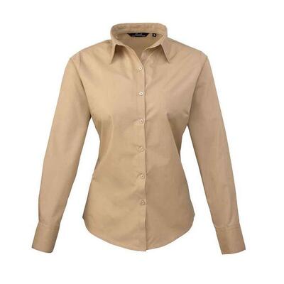 Dames popeline blouse met lange mouwen (zwart)