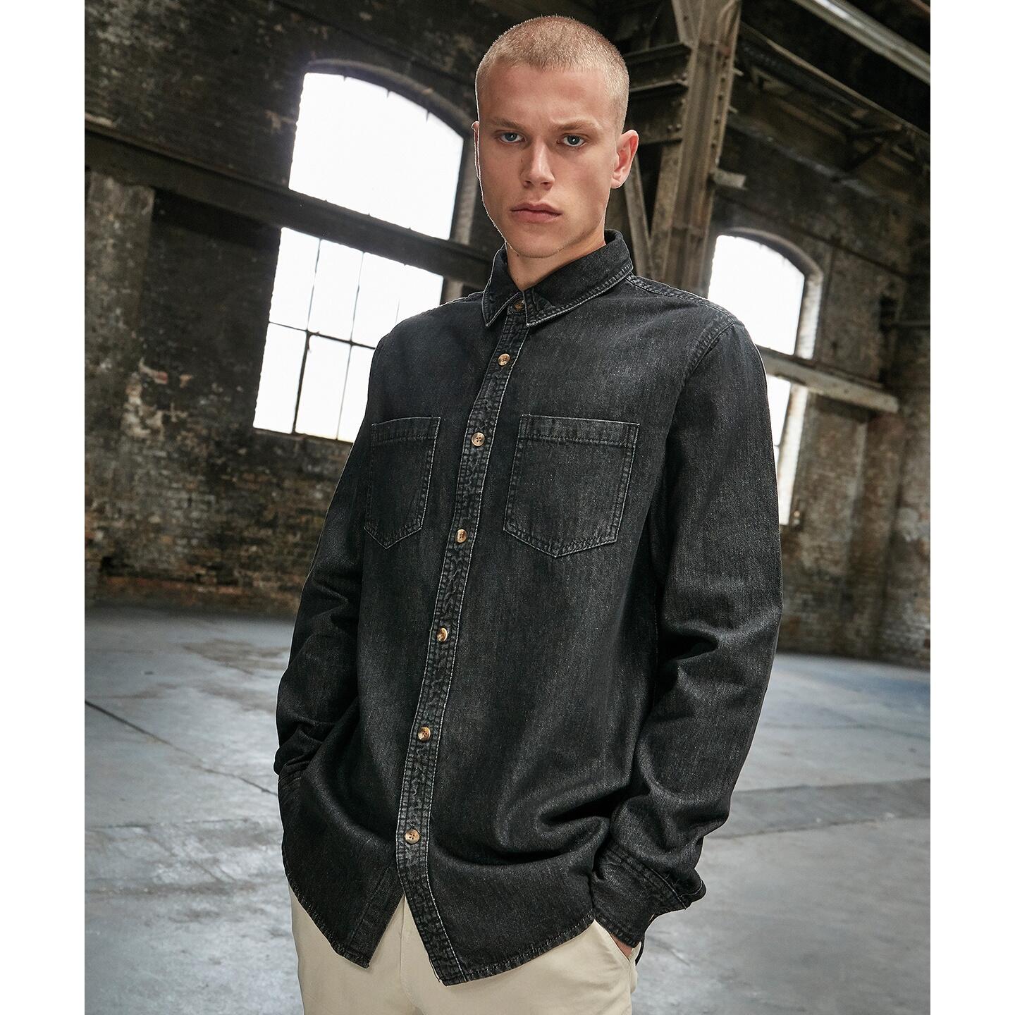 Mens Denim Shirt (Black) 3/4
