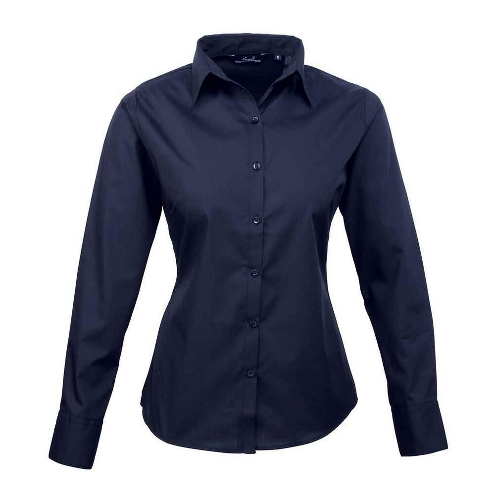 PREMIER Blusa de manga comprida Poplin para senhora/senhora Azul Marinho