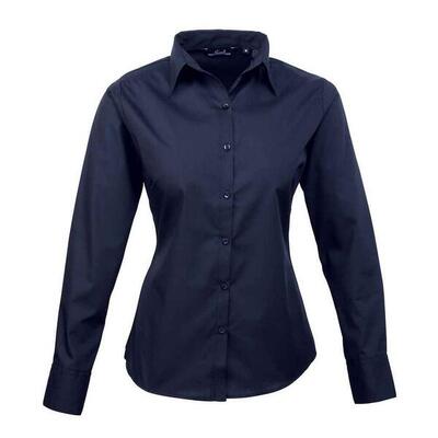 Dames popeline blouse met lange mouwen (zwart)