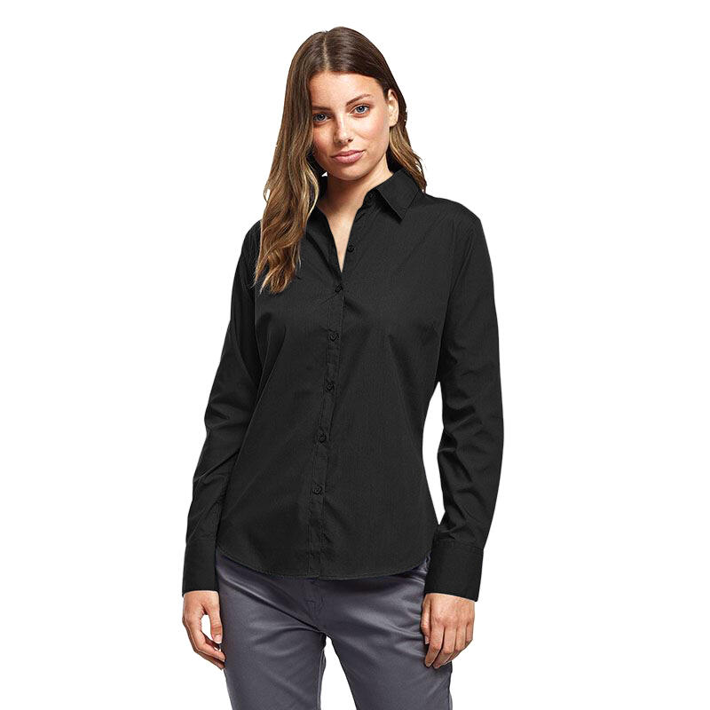 Womens/Ladies Poplin LongSleeved Blouse (Black) 3/4