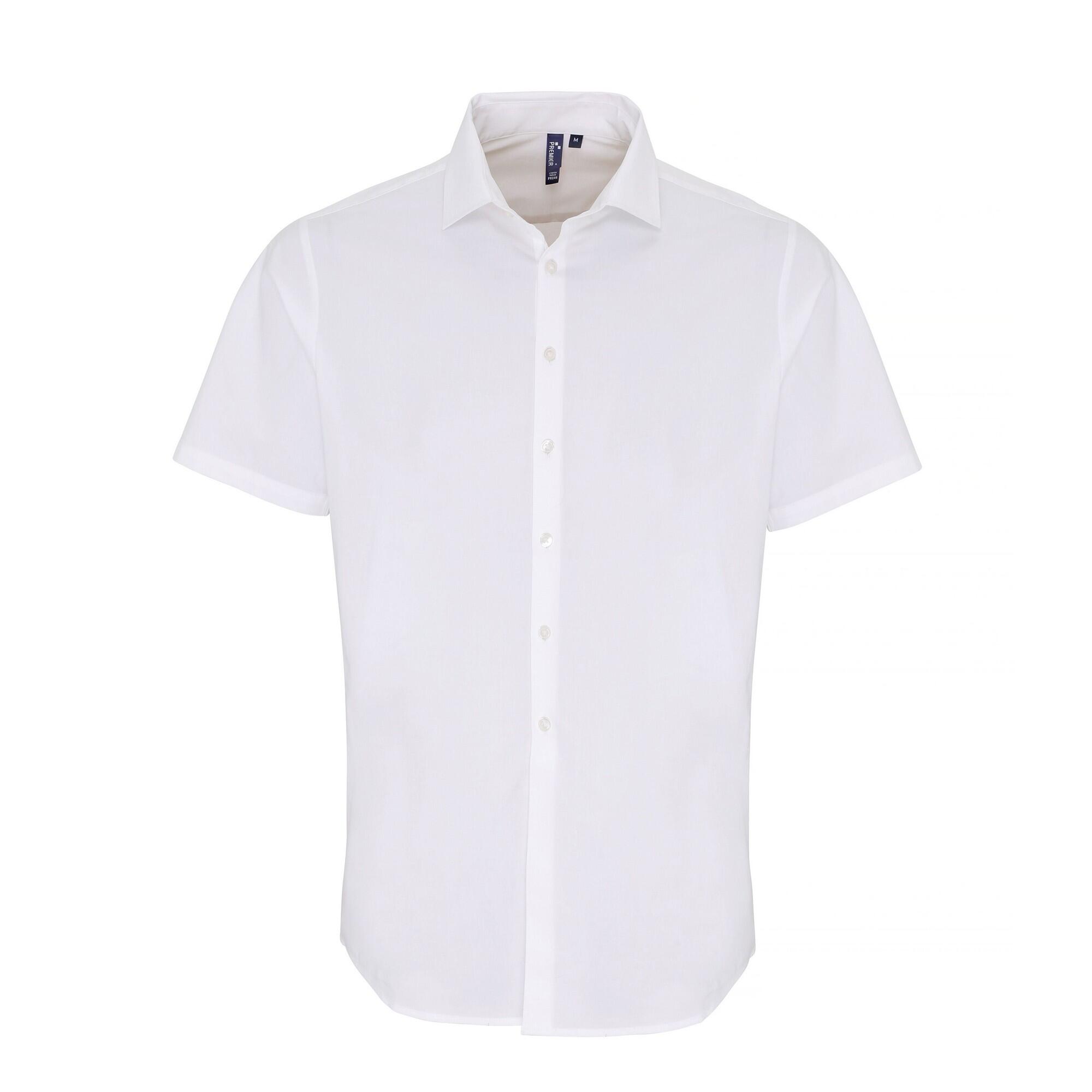 PREMIER Mens Stretch Fit Poplin Short Sleeve Shirt (White)