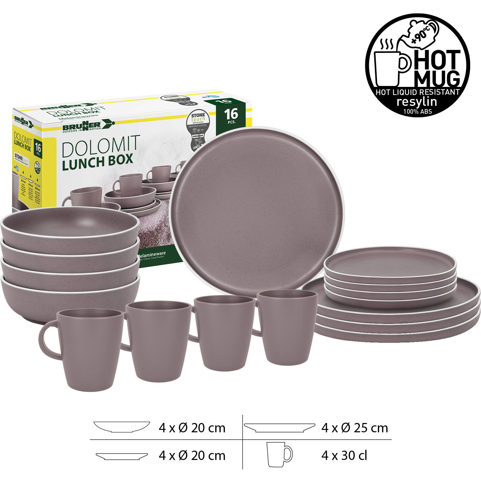 Service De Table En Plastique 12 Pièces Hobein - 4 Assiettes, 4 Bols, 4 Tasses - Incassable, Micro-ondes Et Lave-vaisselle